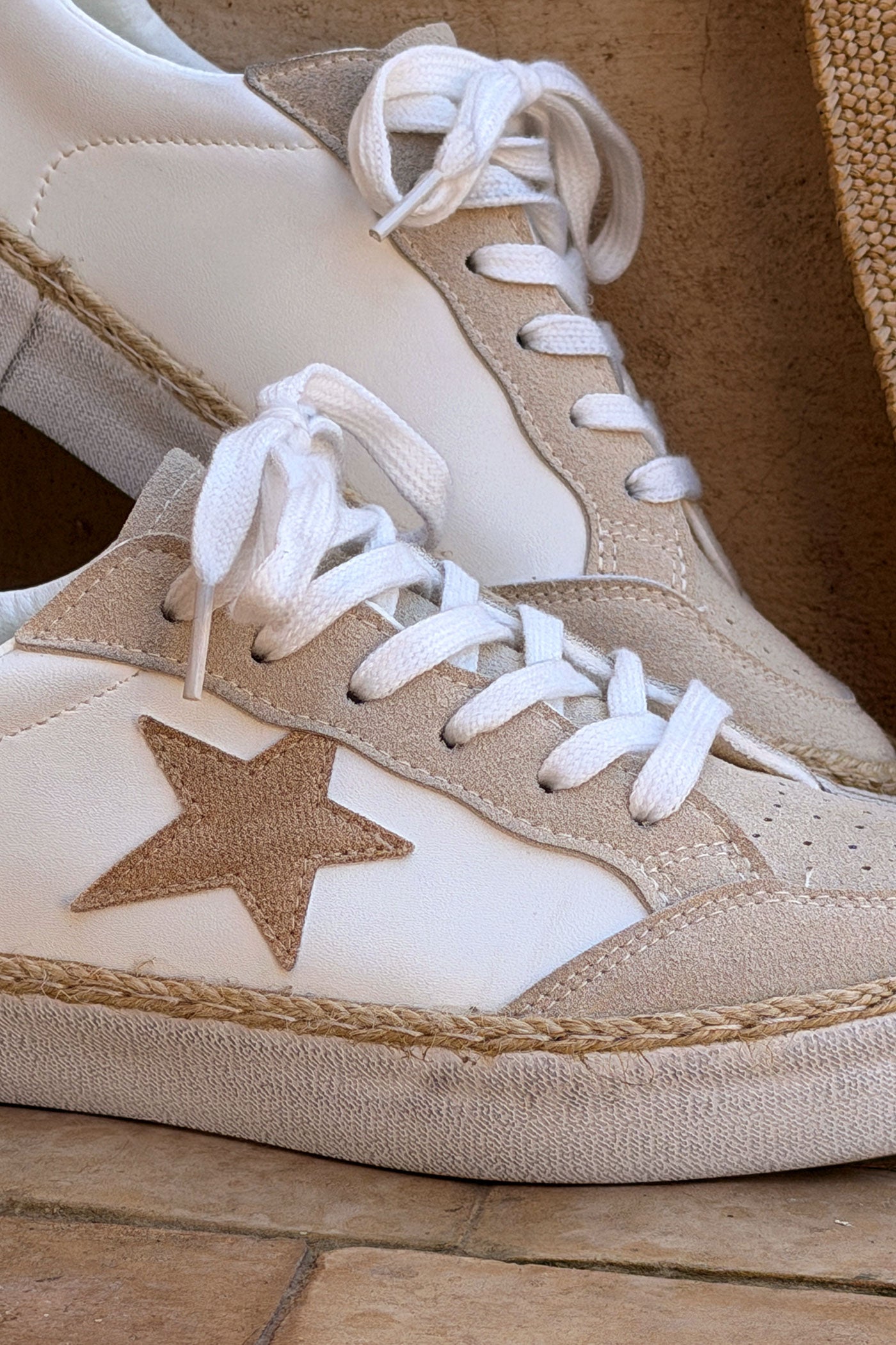 White Retro Star Rope Trim Sneakers
