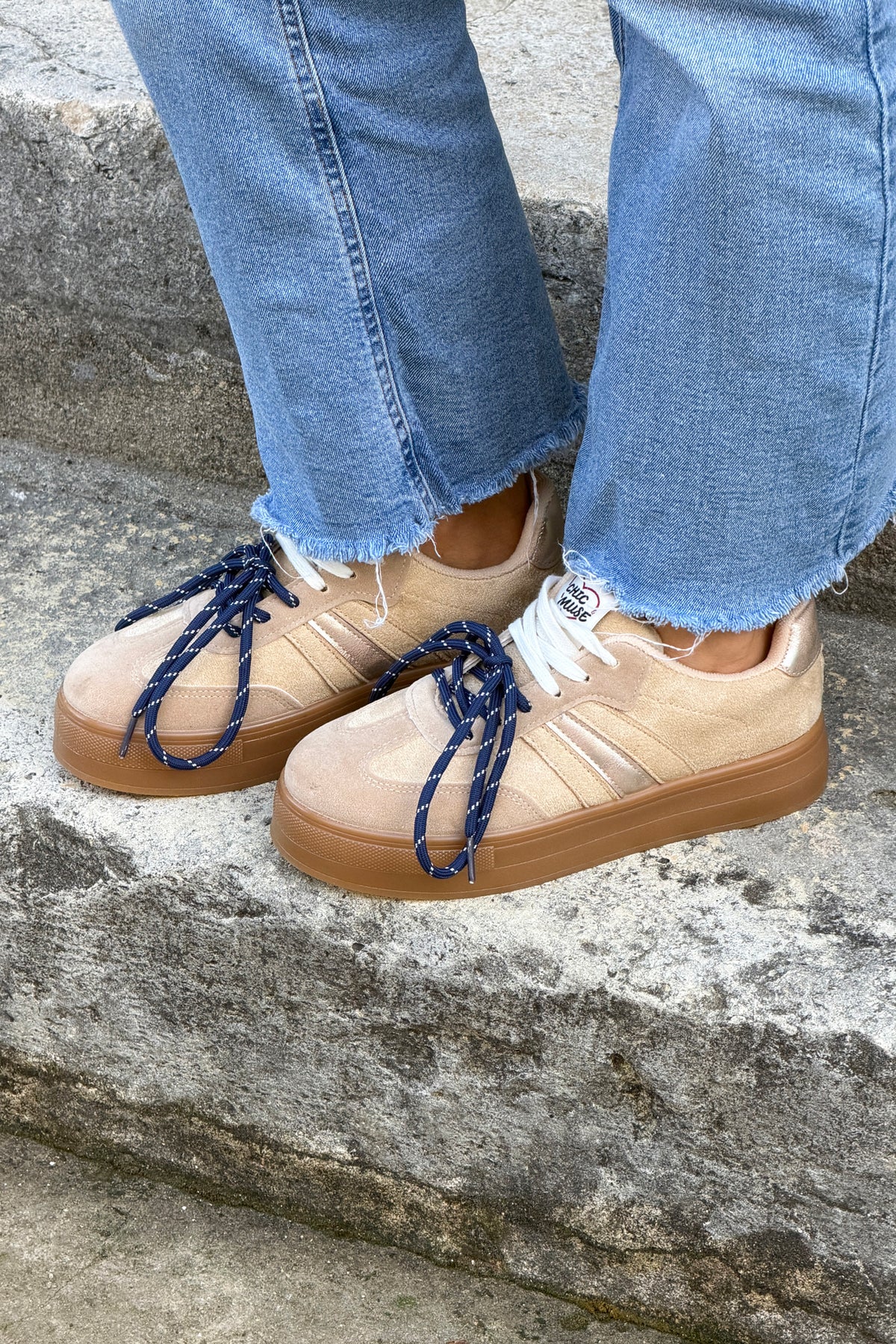 Beige Suedette Double Laced Skate Sneakers
