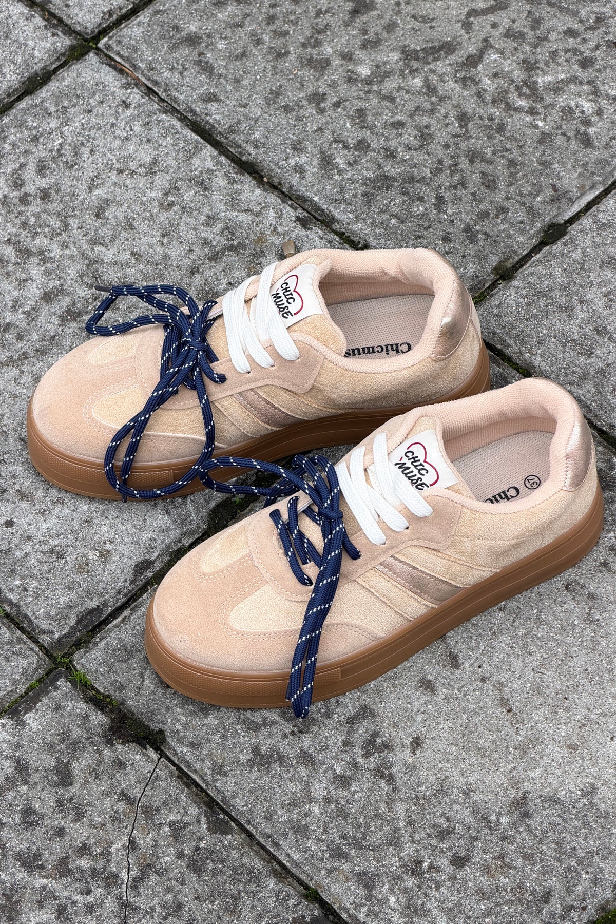 Beige Suedette Double Laced Skate Sneakers

