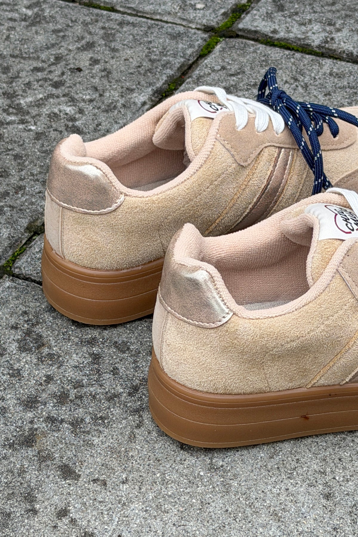 Beige Suedette Double Laced Skate Sneakers
