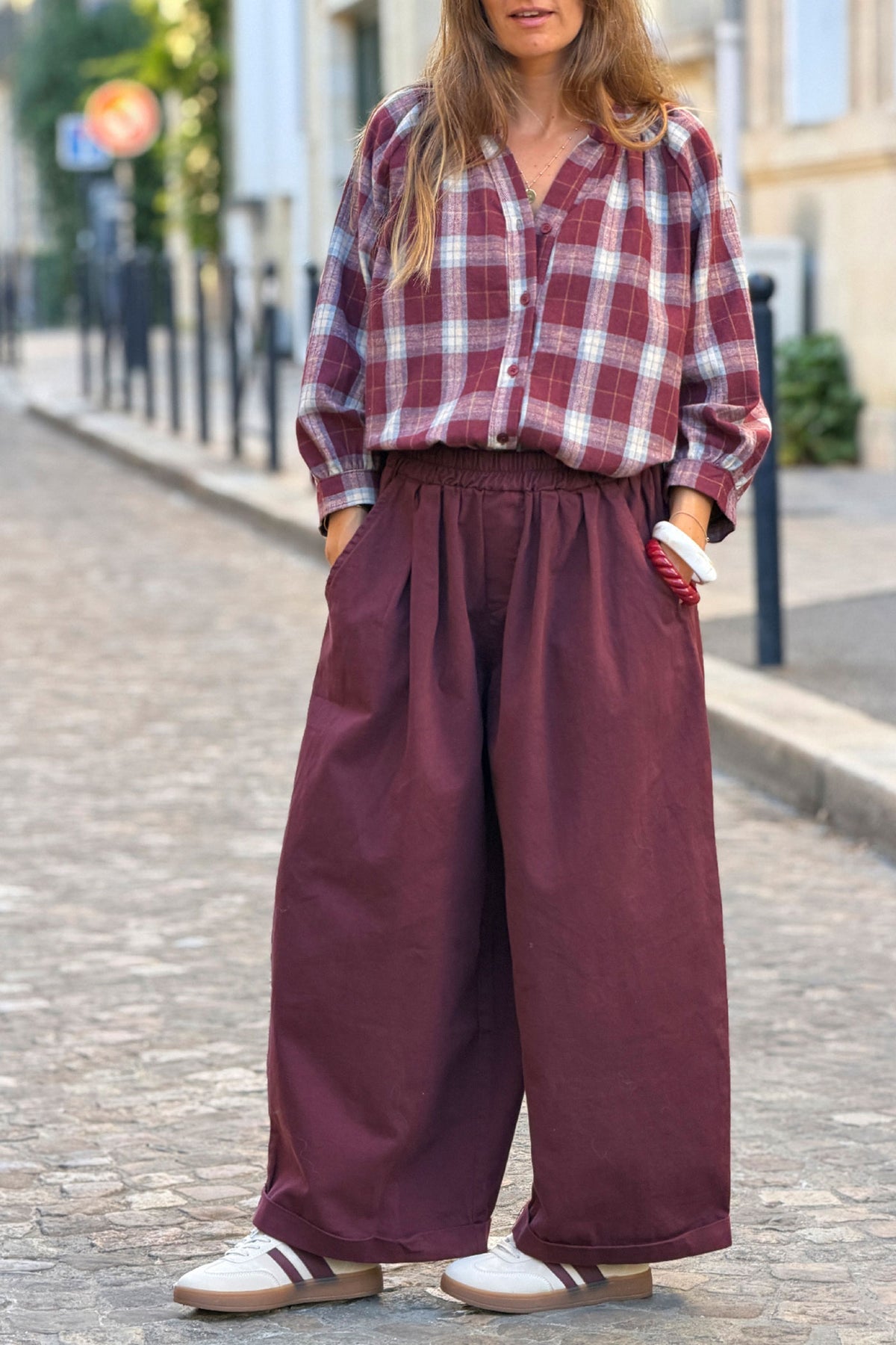 Baskets beige rayures bordeaux