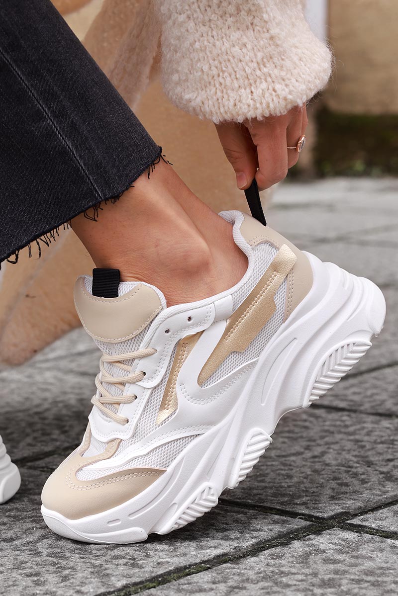 Beige Chunky Heel Futuristic Sport Sneakers