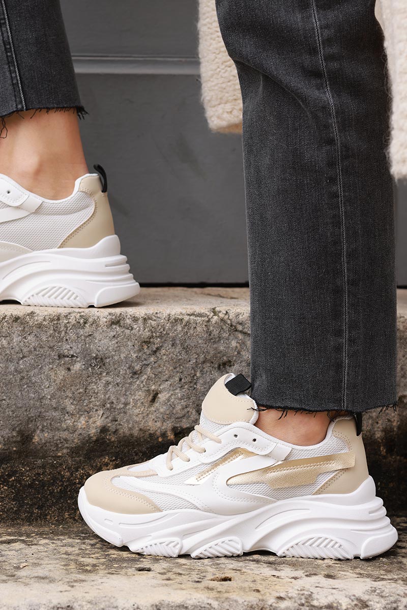 Beige Chunky Heel Futuristic Sport Sneakers