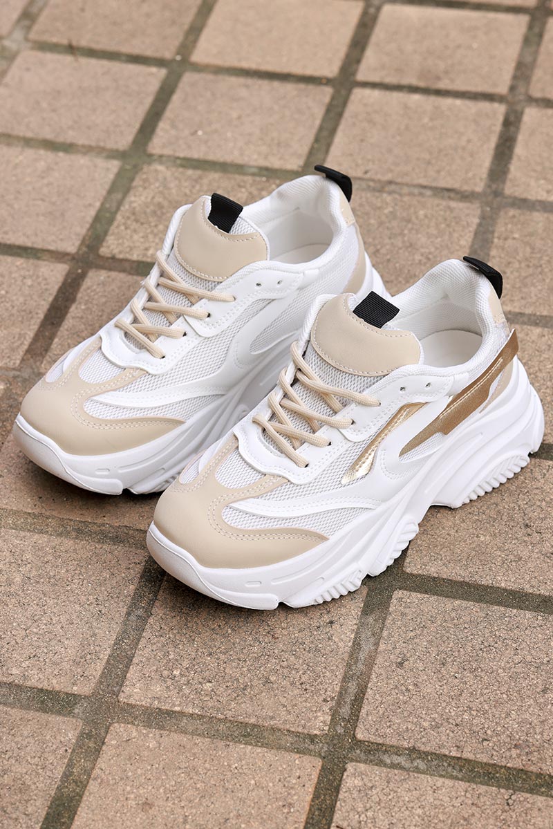 Beige Chunky Heel Futuristic Sport Sneakers