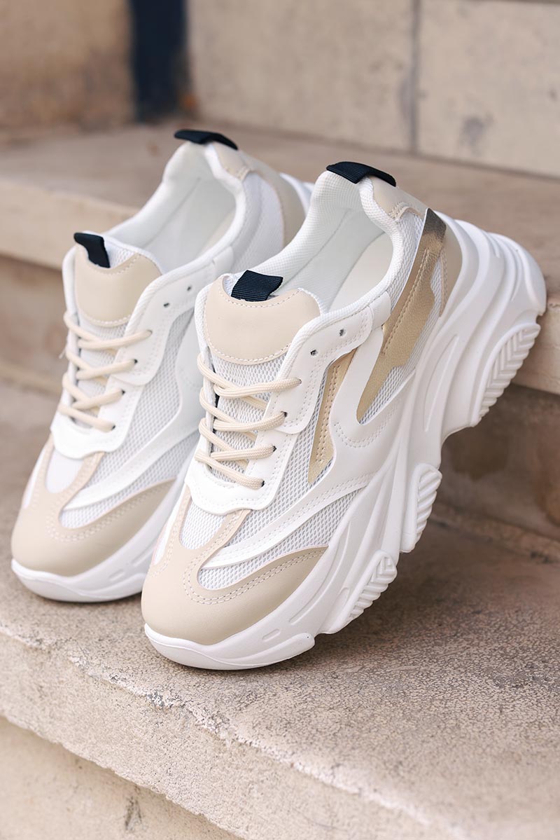 Beige Chunky Heel Futuristic Sport Trainers