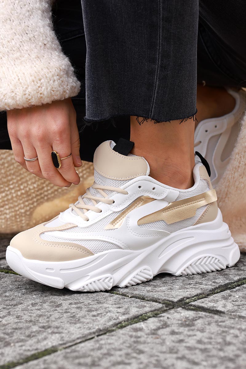 Beige Chunky Heel Futuristic Sport Trainers