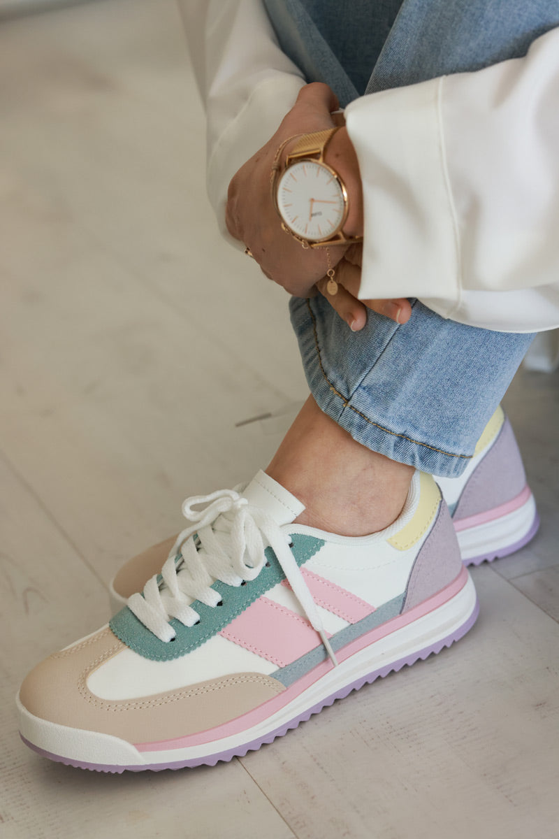 Pink Stripe Vintage Vegan Leather Sneakers