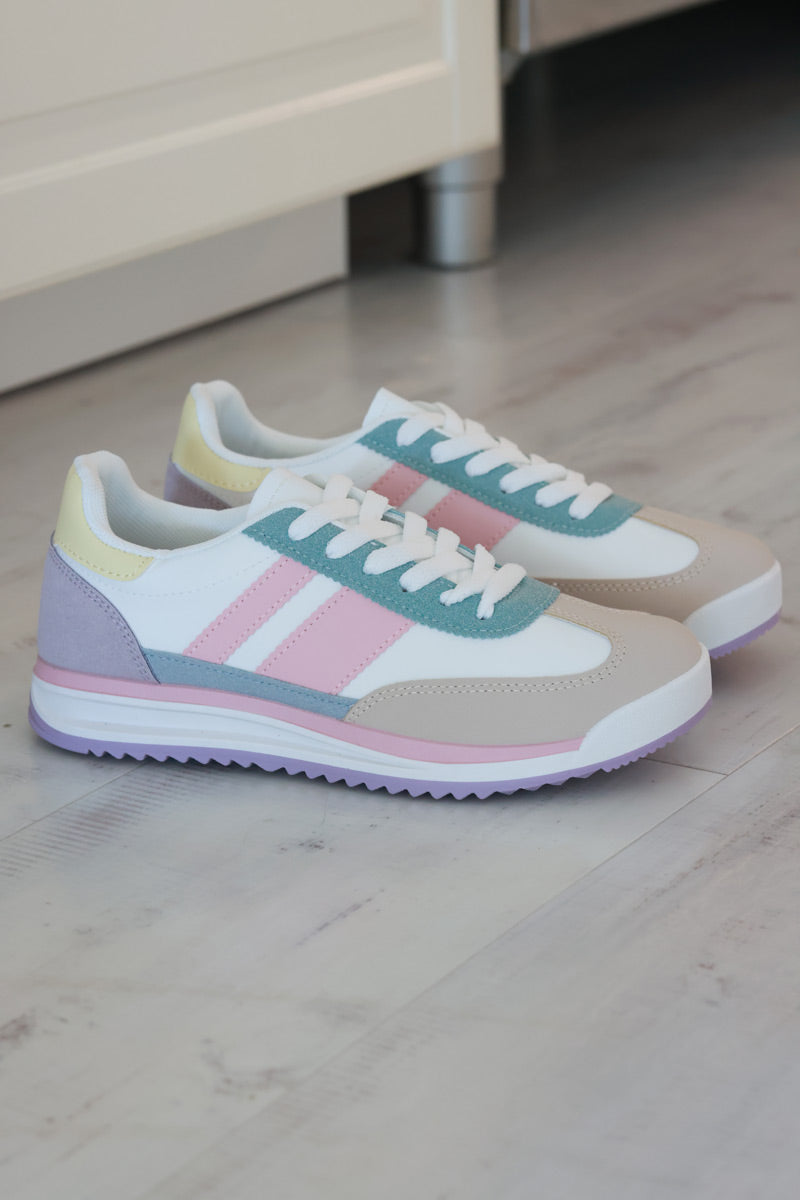 Pink Stripe Vintage Vegan Leather Sneakers