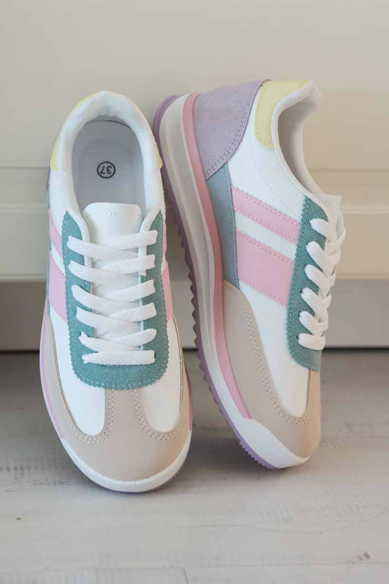 Pink Stripe Vintage Vegan Leather Sneakers