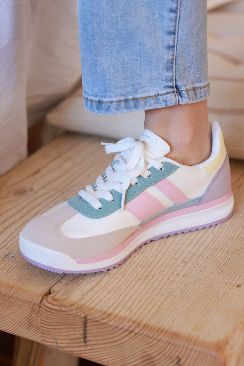 Pink Stripe Vintage Vegan Leather Sneakers