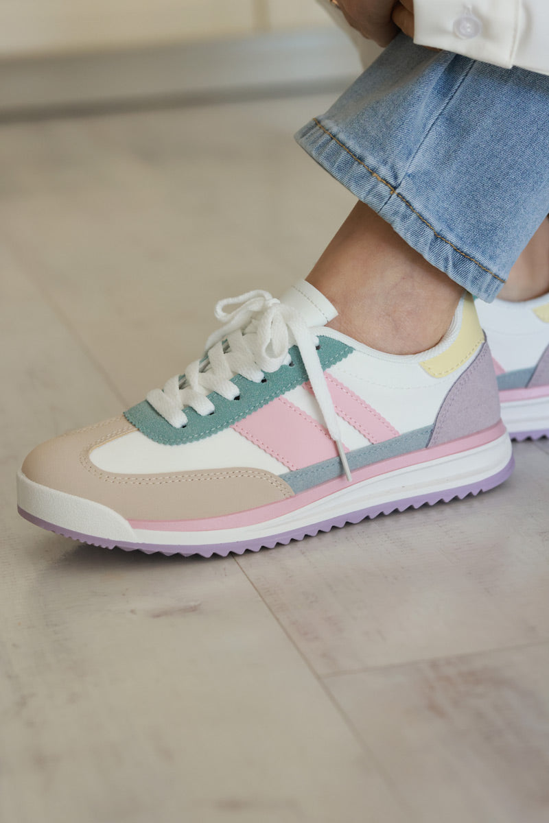 Pink Stripe Vintage Vegan Leather Sneakers