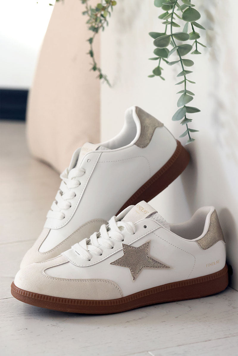 White Gold Star Sueded Platform Sneakers