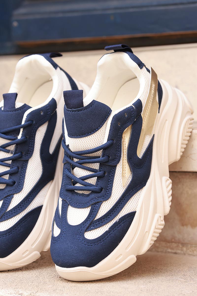 Navy blue Chunky Heel Futuristic Sport Sneakers