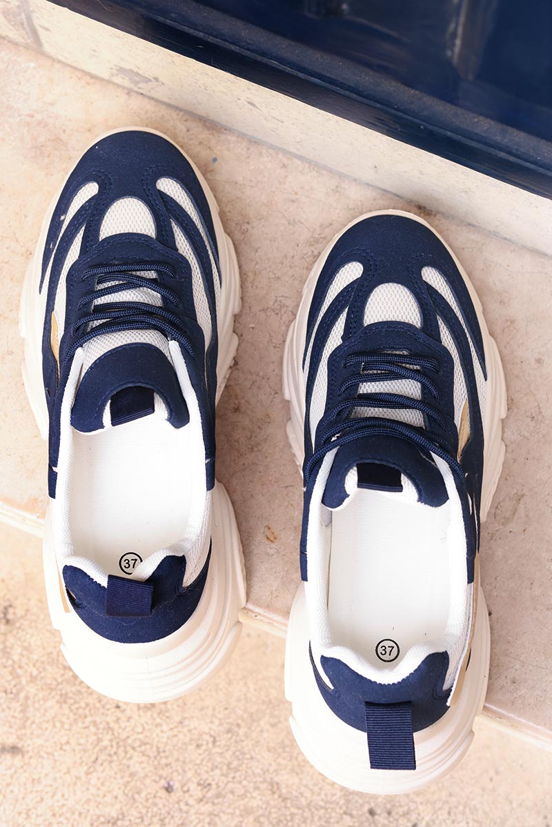 Navy blue Chunky Heel Futuristic Sport Sneakers