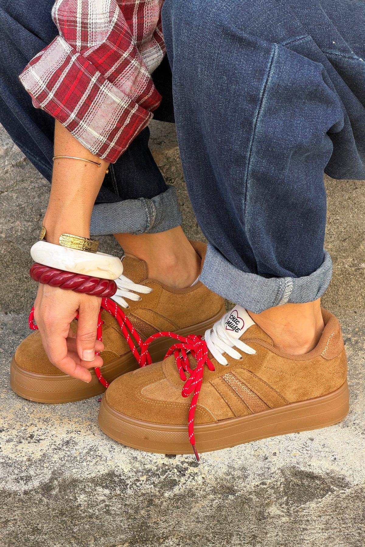 Camel Suedette Double Laced Skate Sneakers