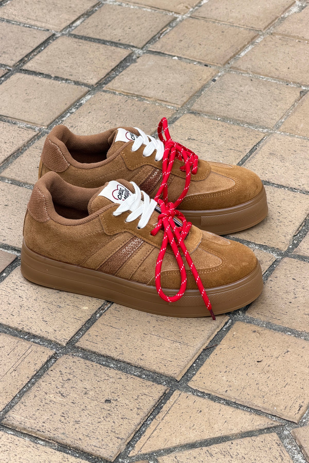 Camel Suedette Double Laced Skate Sneakers