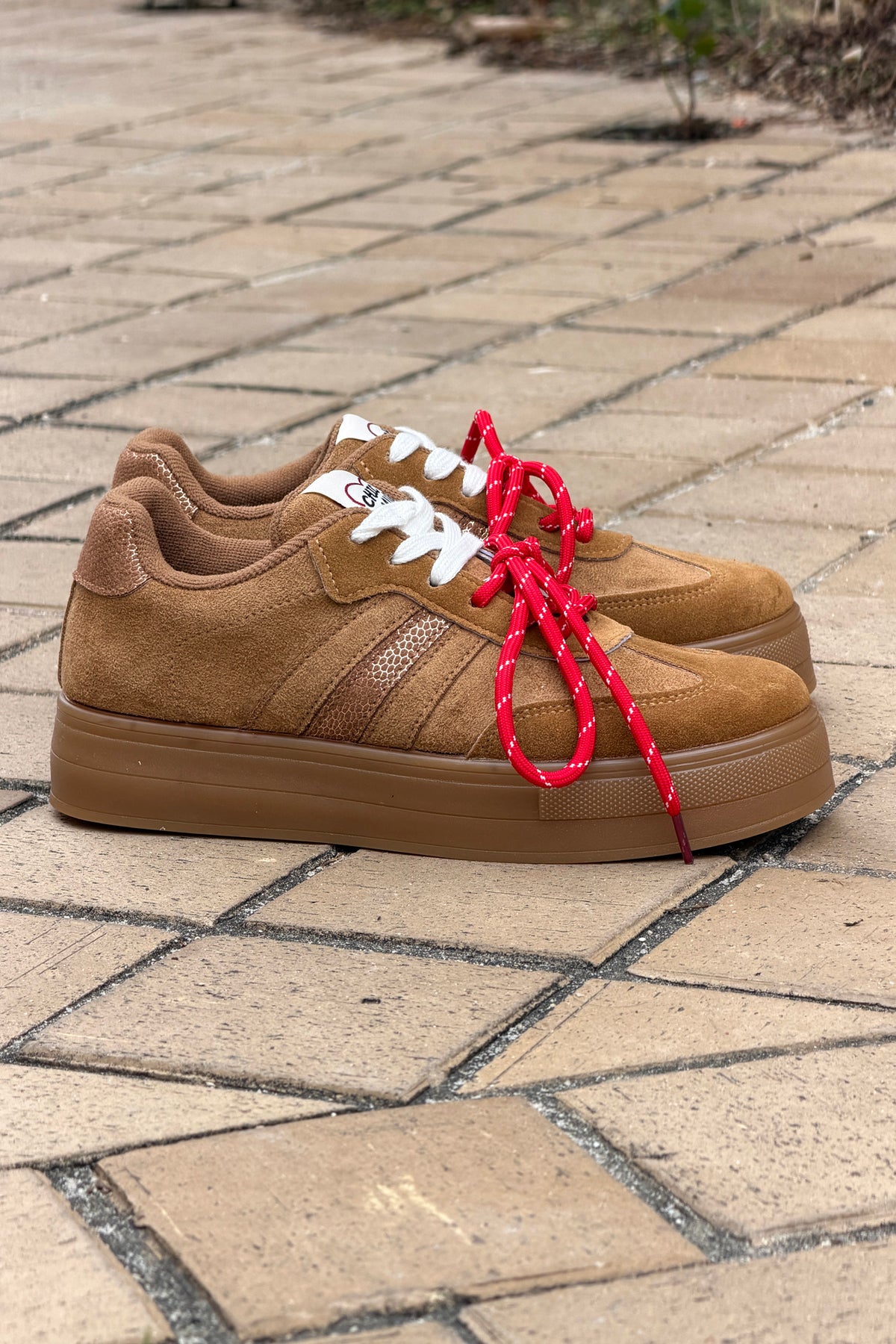 Camel Suedette Double Laced Skate Sneakers