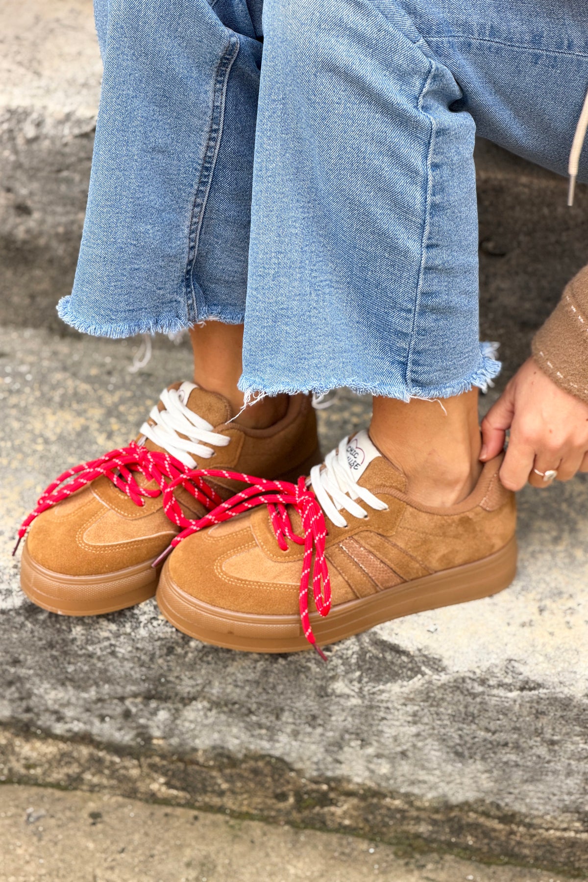 Camel Suedette Double Laced Skate Sneakers