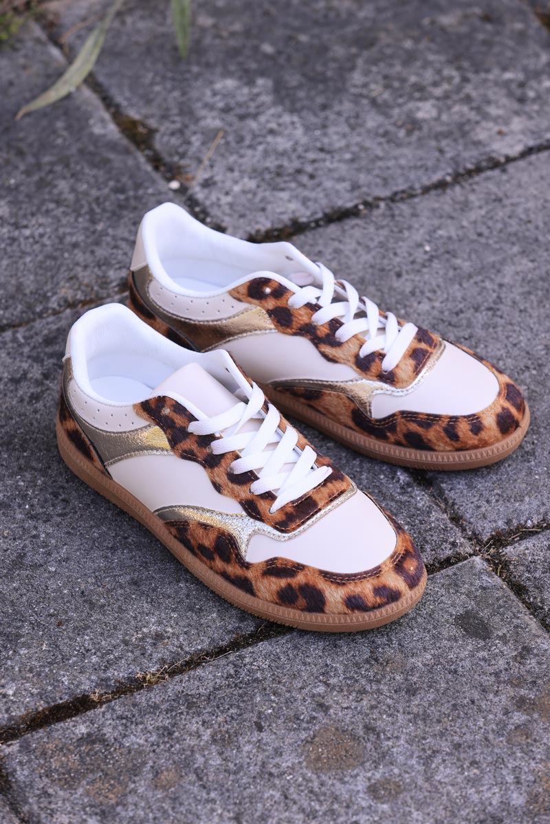 Lightweight Sneakers with Leopard and Gold Patch Horizons Lointains