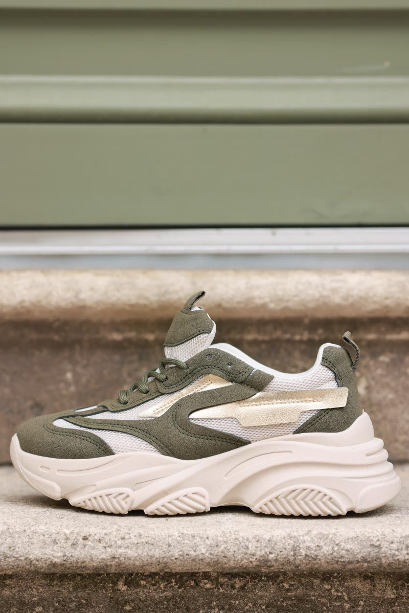 Olive and Taupe Chunky Heel Futuristic Sport Trainers