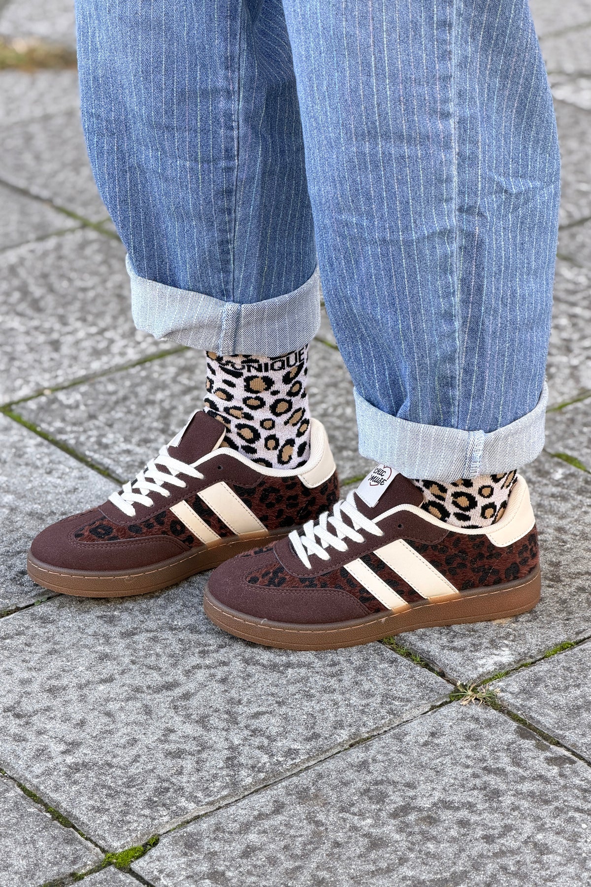 Chocolate Leopard Print Sporty Vintage Sneakers