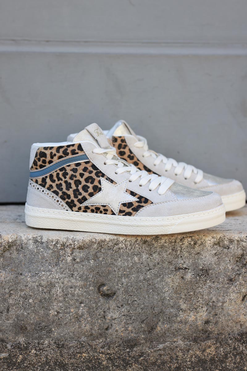 Hi sneakers in leopard and grey with star detail