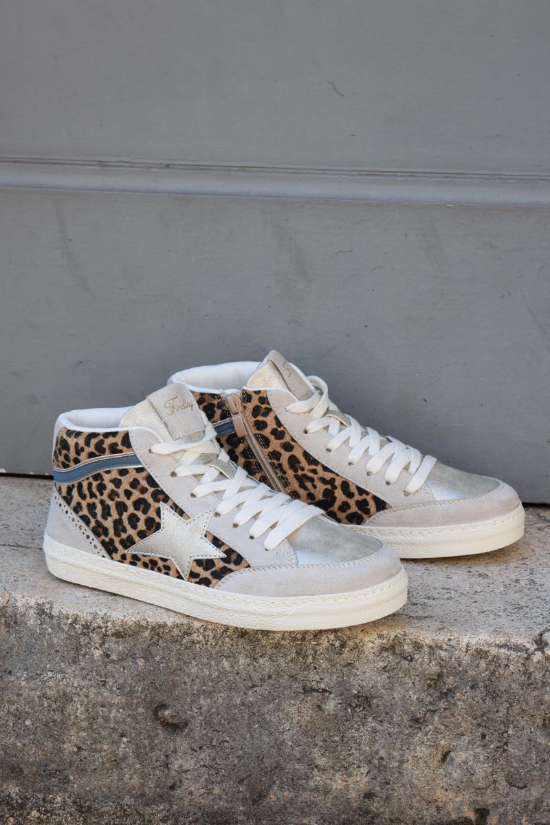 Hi sneakers in leopard and grey with star detail