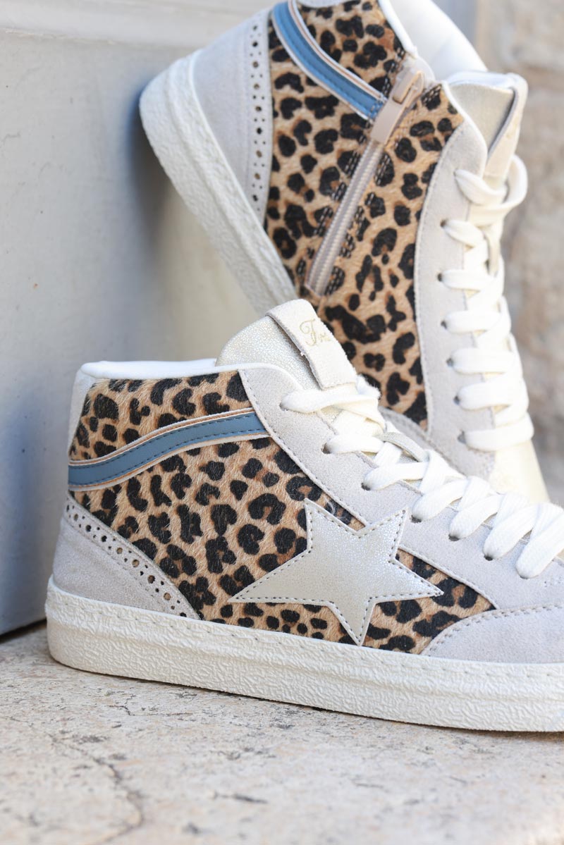 Hi sneakers in leopard and grey with star detail