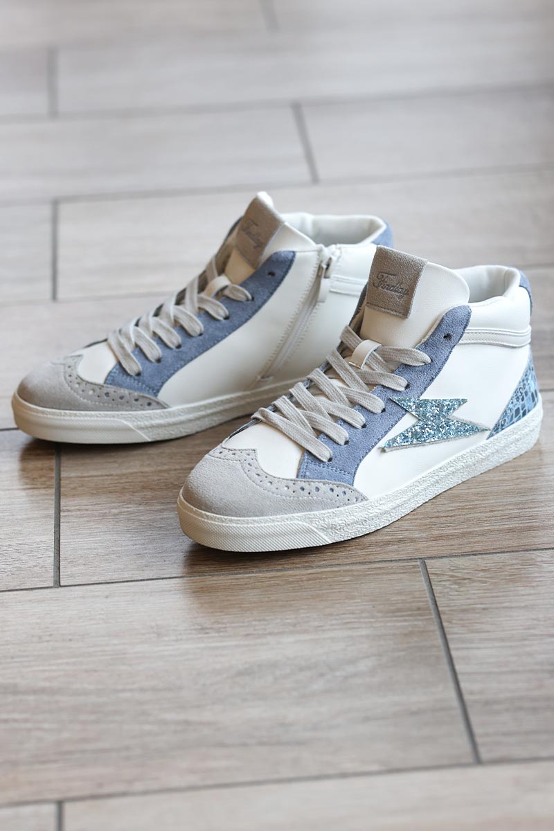 Hi trainers white and blue with glitter lightening strike