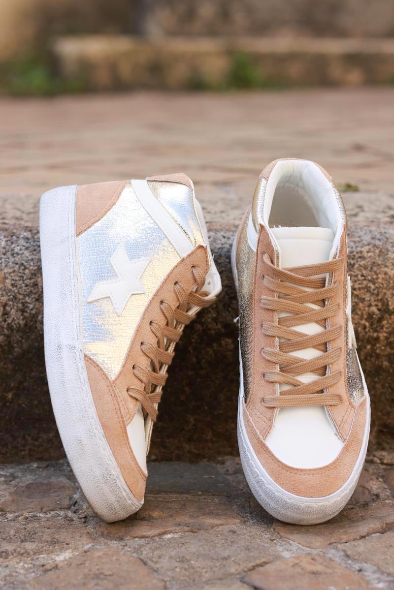 Hi sneakers in camel and gold with star detail