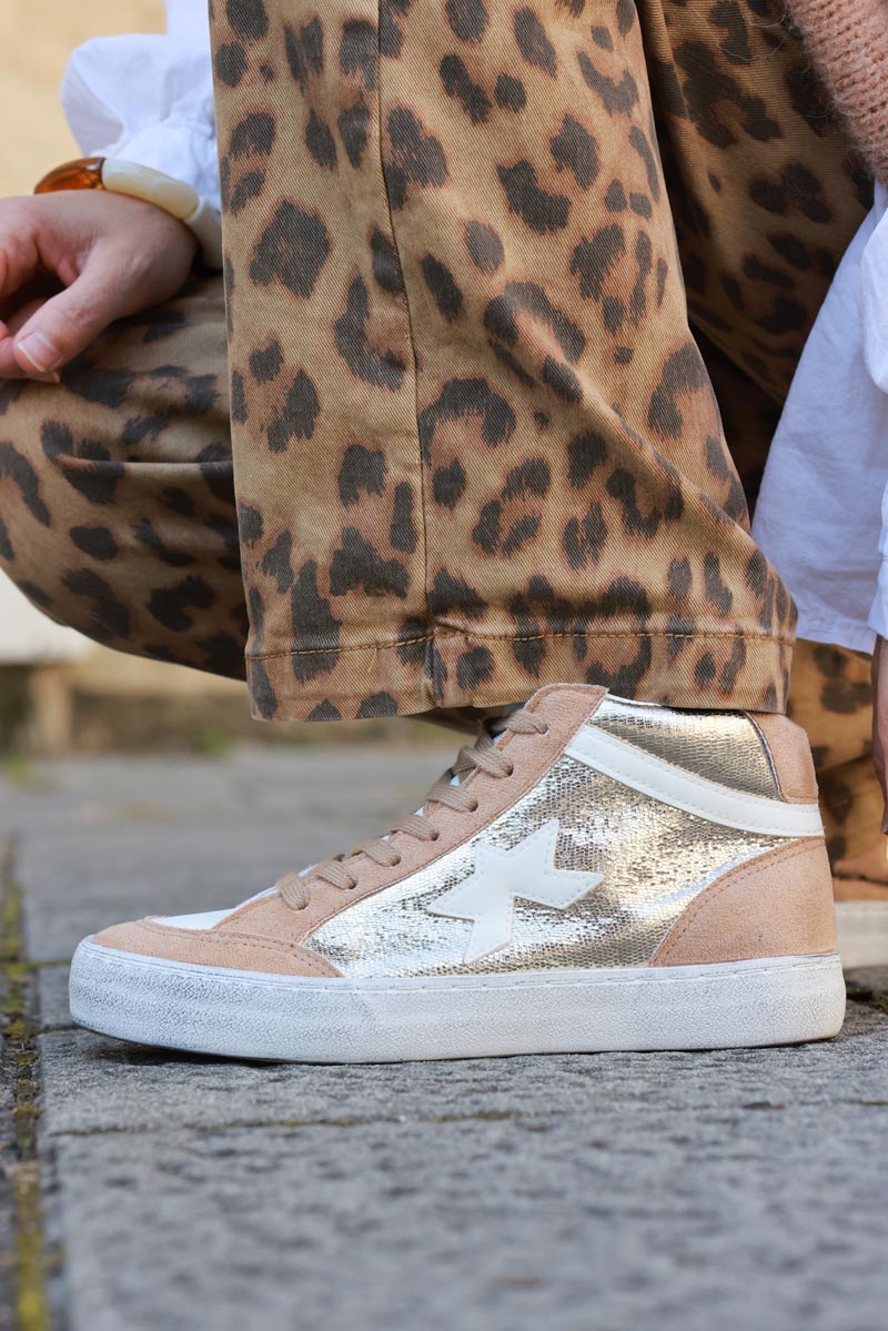 Hi sneakers in camel and gold with star detail