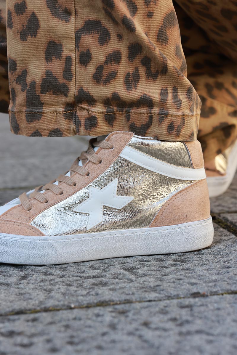 Hi sneakers in camel and gold with star detail Horizons Lointains