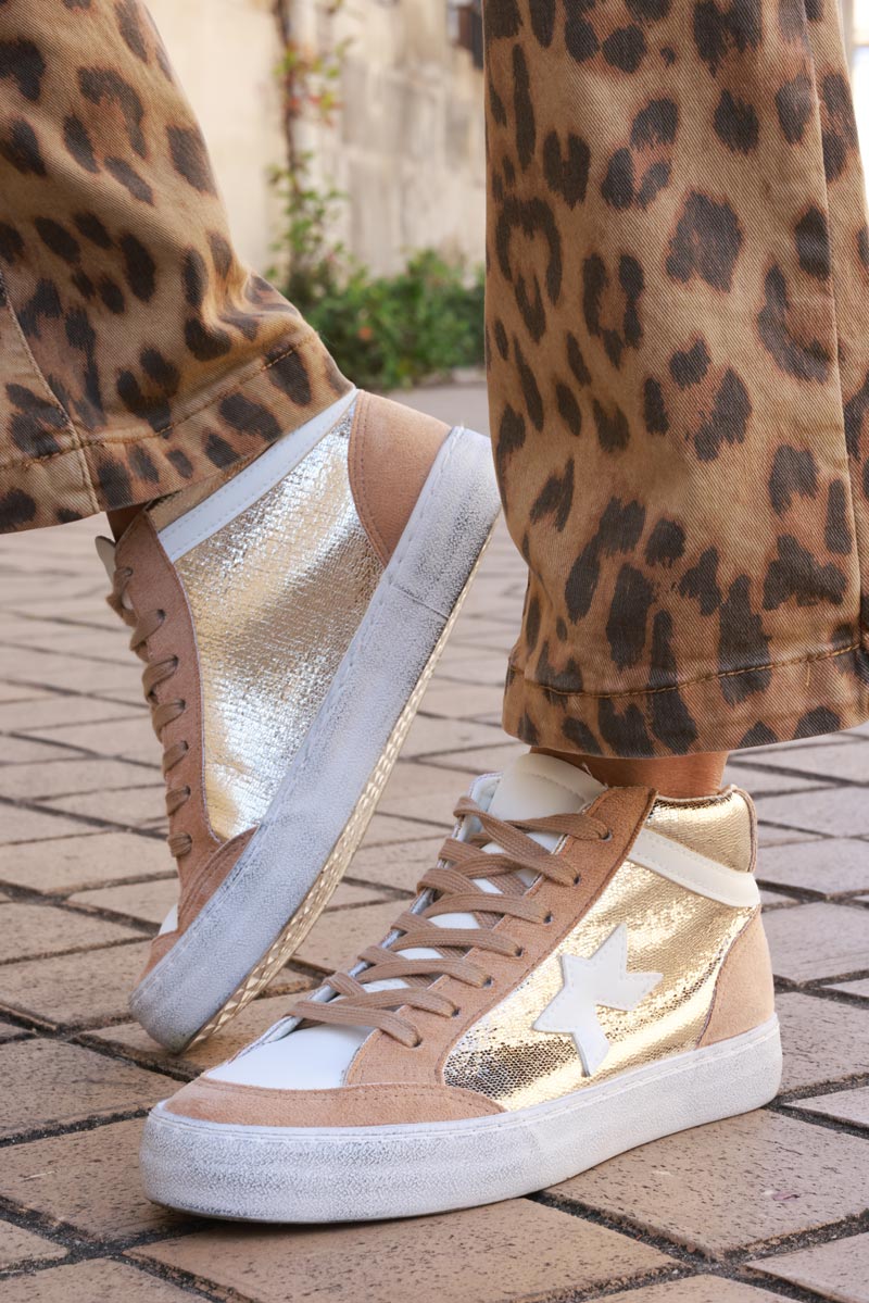 Hi trainers in camel and gold with star detail