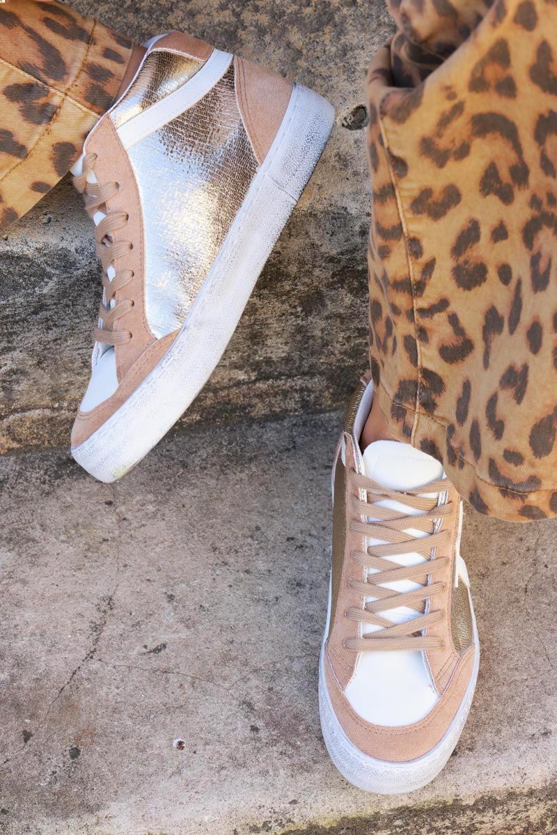 Hi sneakers in camel and gold with star detail