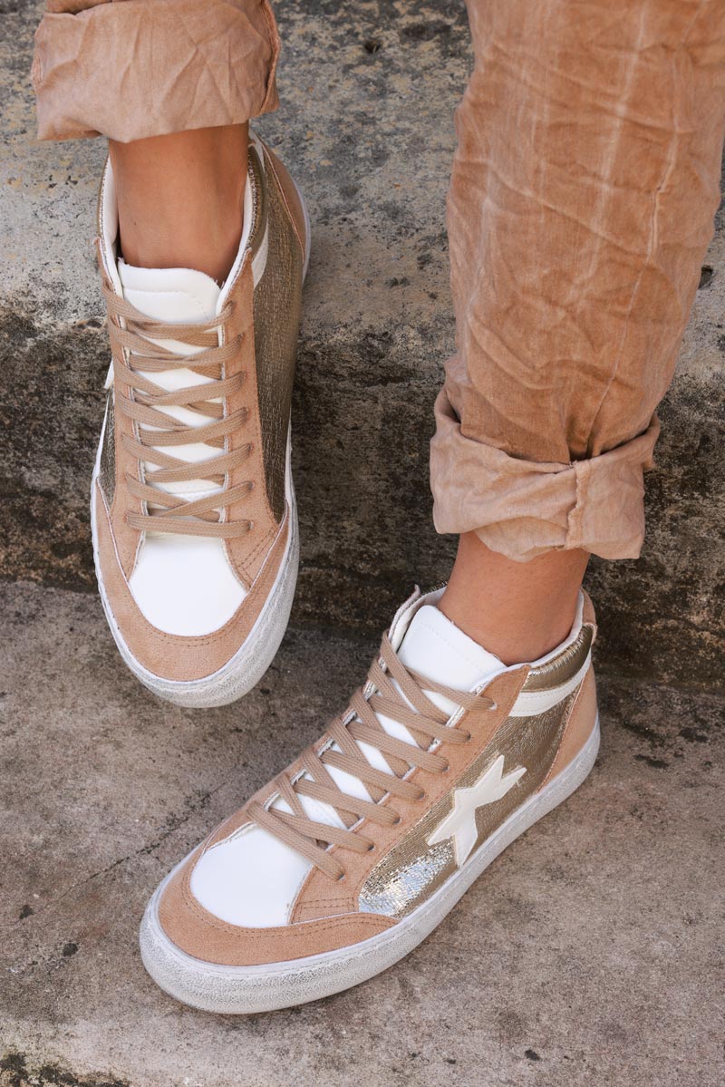 Hi sneakers in camel and gold with star detail