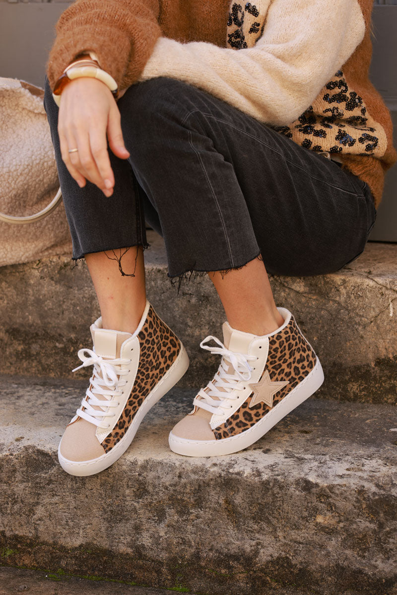 Leopard Print Sueded Star High Top Sneakers