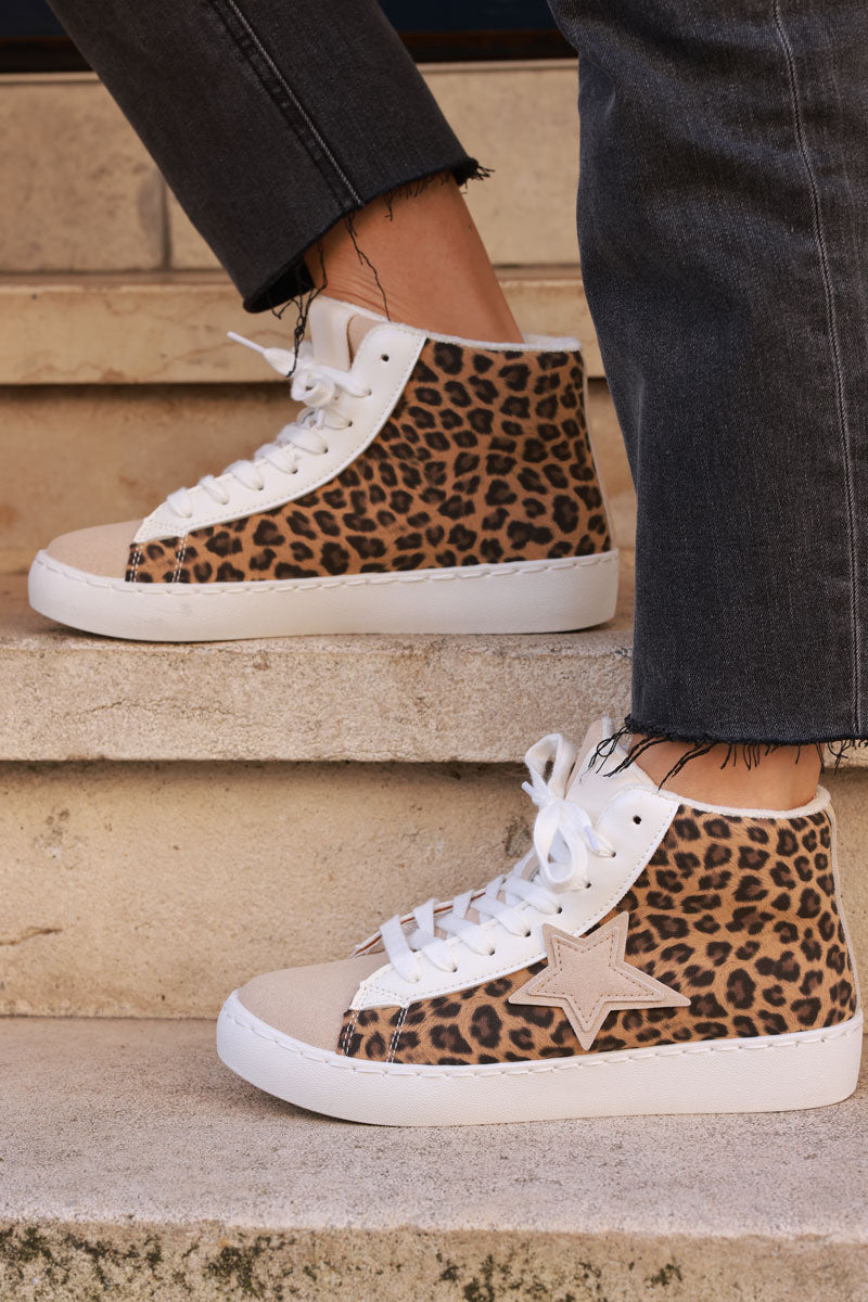 Leopard Print Sueded Star High Top Sneakers