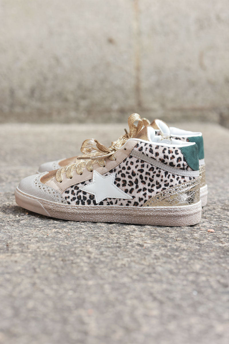 Hi sneakers with gold synthetic leopard synthetic fur