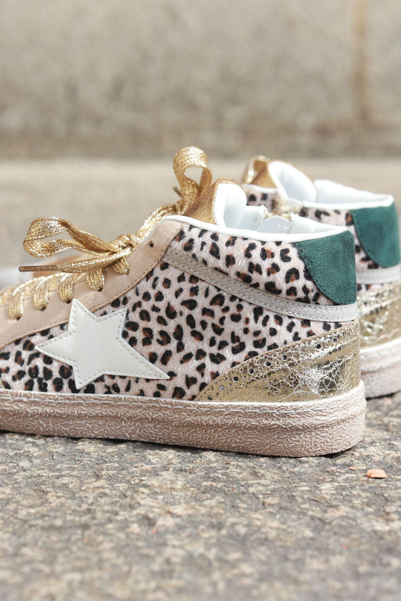 Hi trainers with gold synthetic leopard synthetic fur