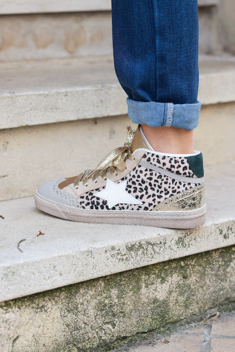 Hi sneakers with gold synthetic leopard synthetic fur