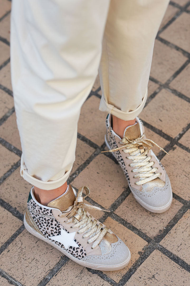 Hi sneakers with gold synthetic leopard synthetic fur Horizons Lointains