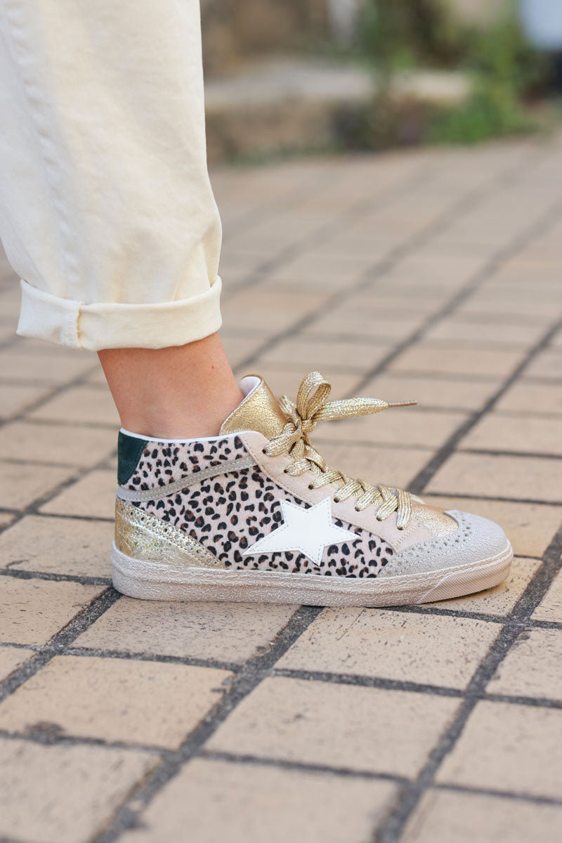 Zapatillas altas de leopardo de piel sintética doradas