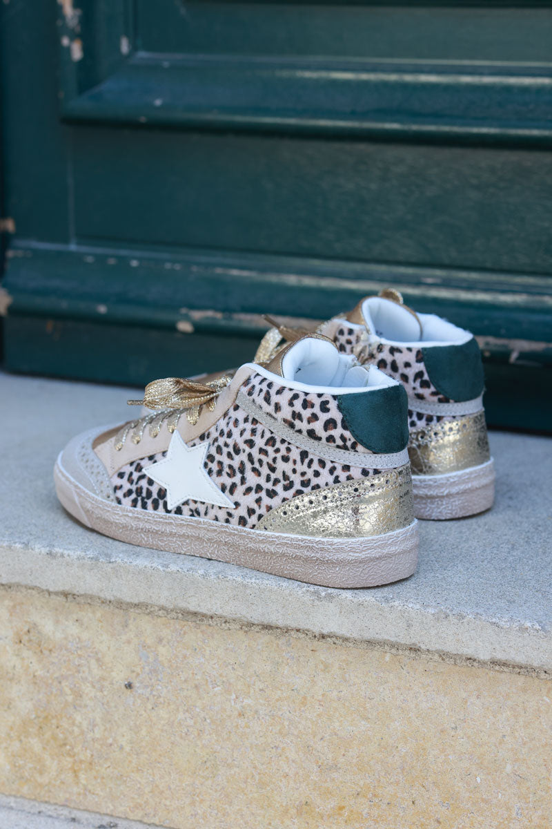 Hi sneakers with gold synthetic leopard synthetic fur