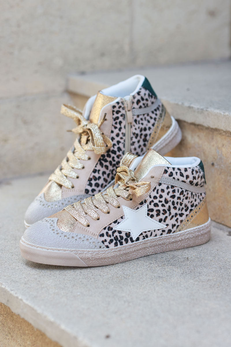 Hi sneakers with gold synthetic leopard synthetic fur