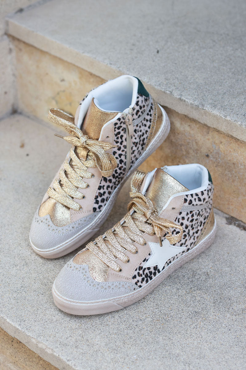 Hi sneakers with gold synthetic leopard synthetic fur