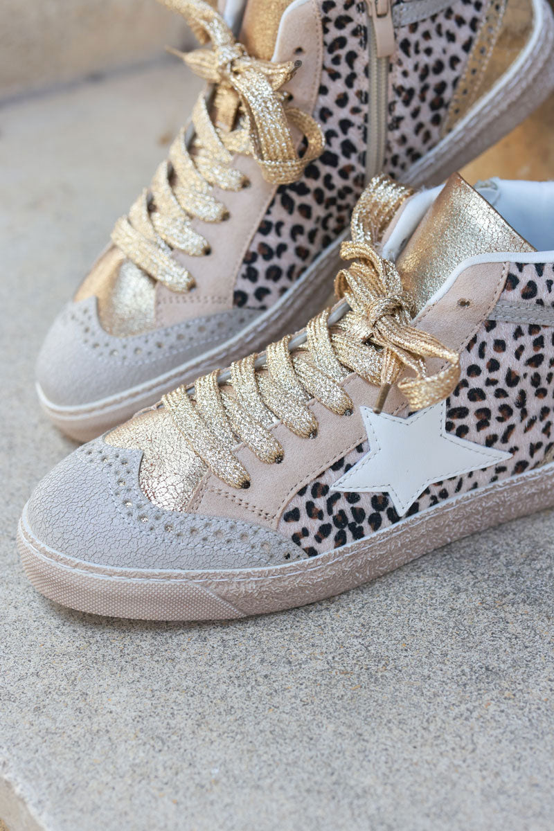 Hi sneakers with gold synthetic leopard synthetic fur