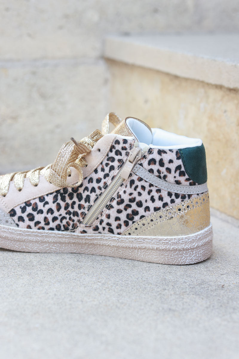 Hi sneakers with gold synthetic leopard synthetic fur