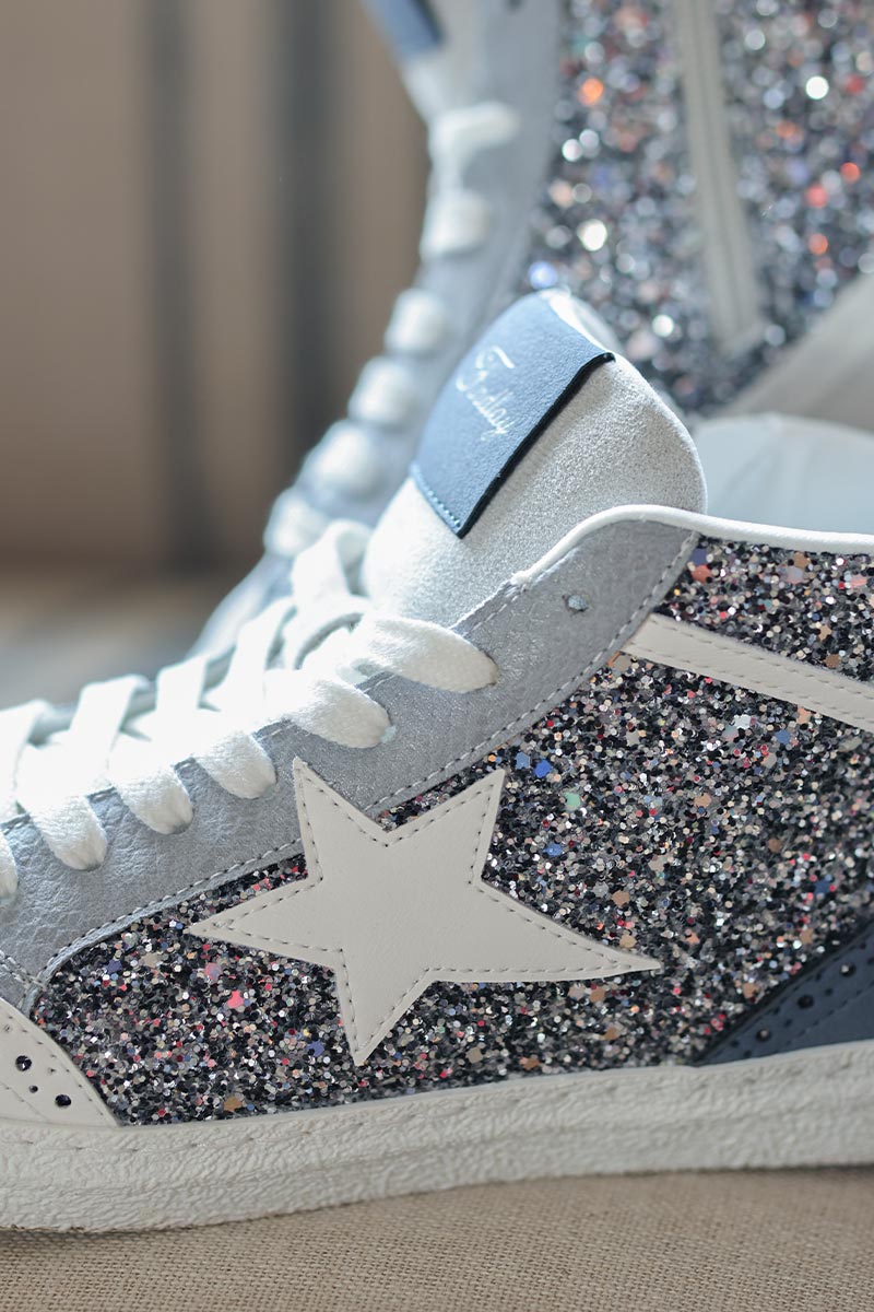 Hi trainers in Navy blue glitter with star detail