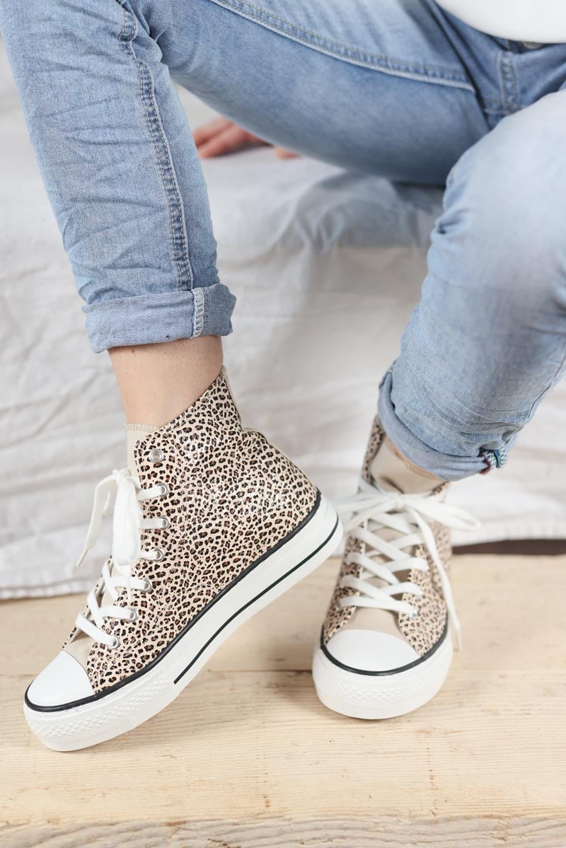Baskets montantes simili brillant effet craquele leopard g011 (1)