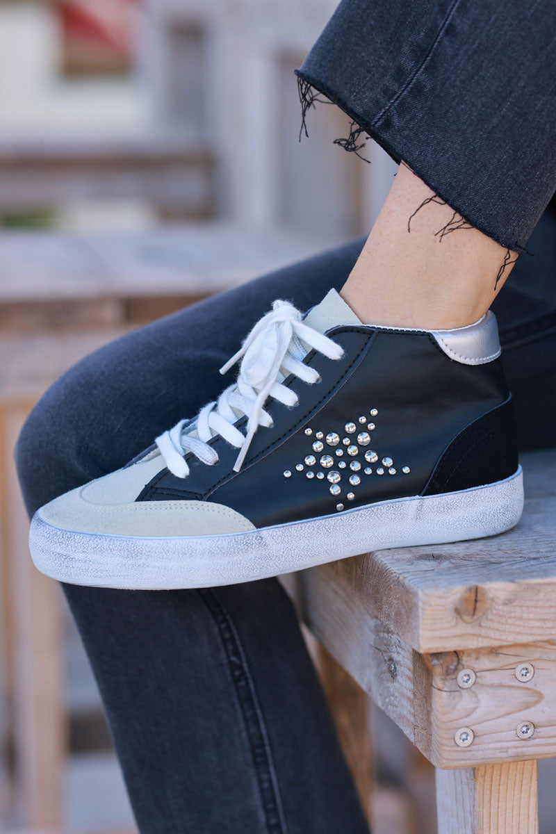 Black and Beige Star Sueded High Top Trainers